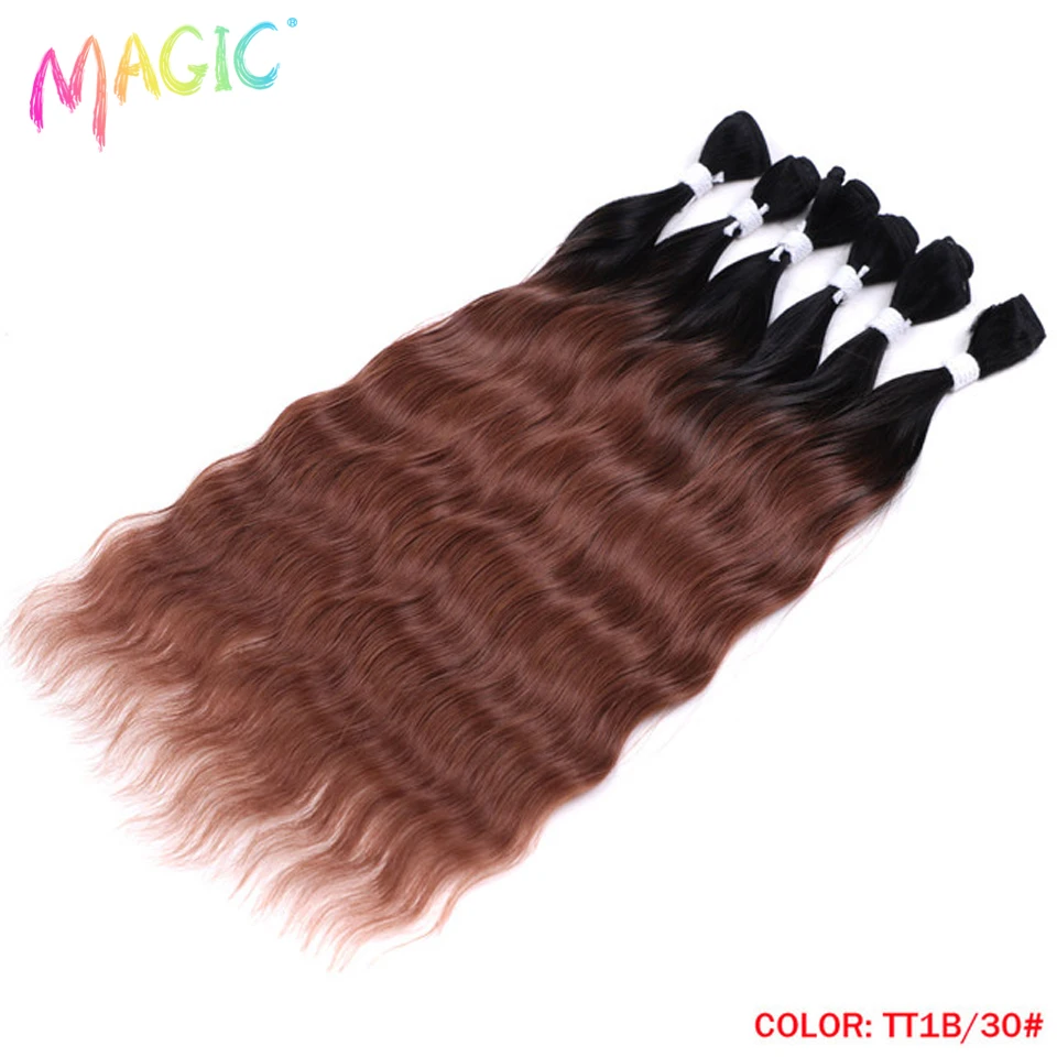 Magic Synthetic Hair 6PCS 20inches Nature Wave Hair Bundles Black Color Extensions Heat Resistant Strands of Hair Tresses