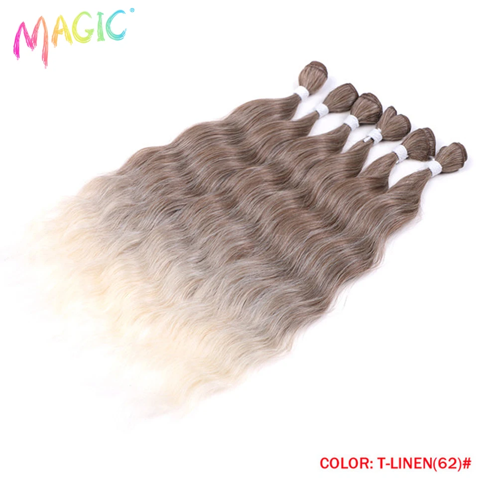Magic Synthetic Hair 6PCS 20inches Nature Wave Hair Bundles Black Color Extensions Heat Resistant Strands of Hair Tresses