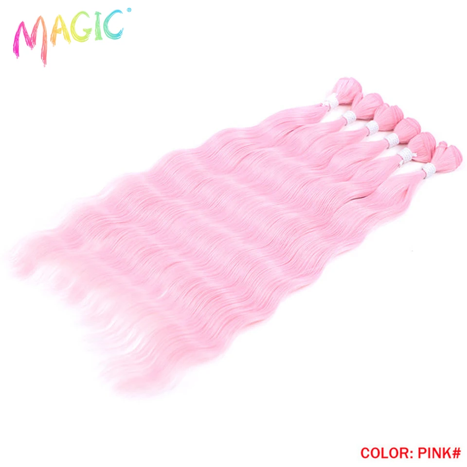 Magic Synthetic Hair 6PCS 20inches Nature Wave Hair Bundles Black Color Extensions Heat Resistant Strands of Hair Tresses