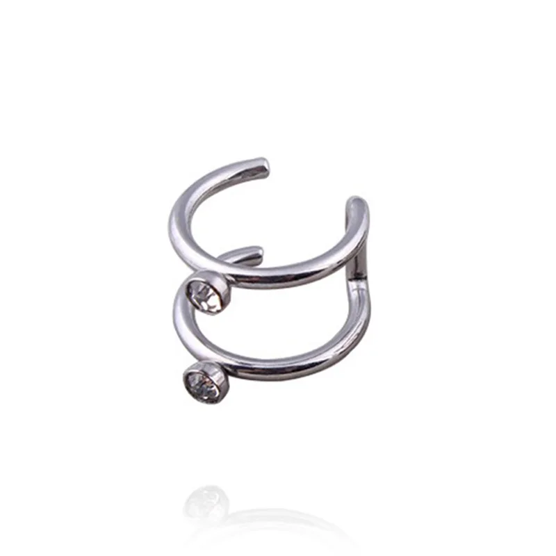 2pcs Fashion Stainless Steel Punk Rock Ear Clip Cuff Wrap Earrings No piercing-Clip On Cartilage Wrap Fake Earring