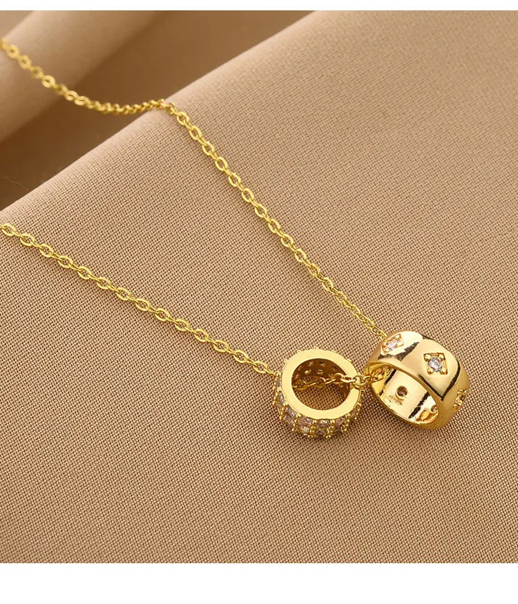 CARLIDANA Ring Pendant Necklace Luxury Rhombus Ring Crystal Necklace Non Tarnish Gold Color Jewelry for Women