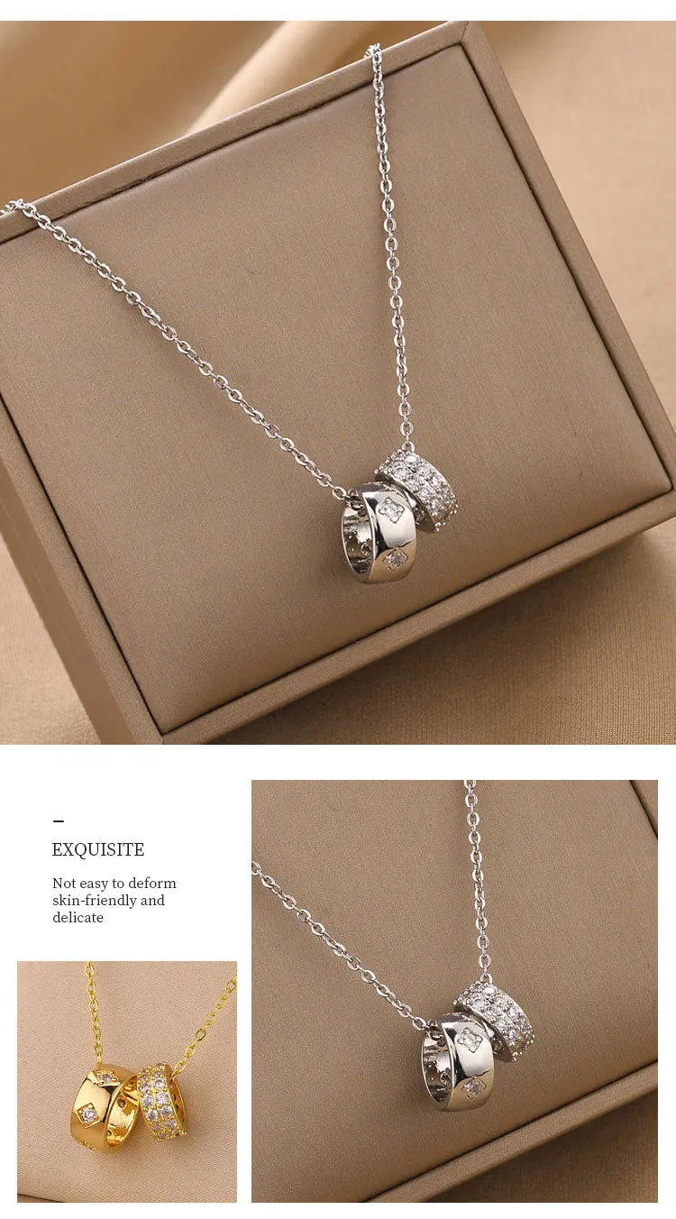 CARLIDANA Ring Pendant Necklace Luxury Rhombus Ring Crystal Necklace Non Tarnish Gold Color Jewelry for Women