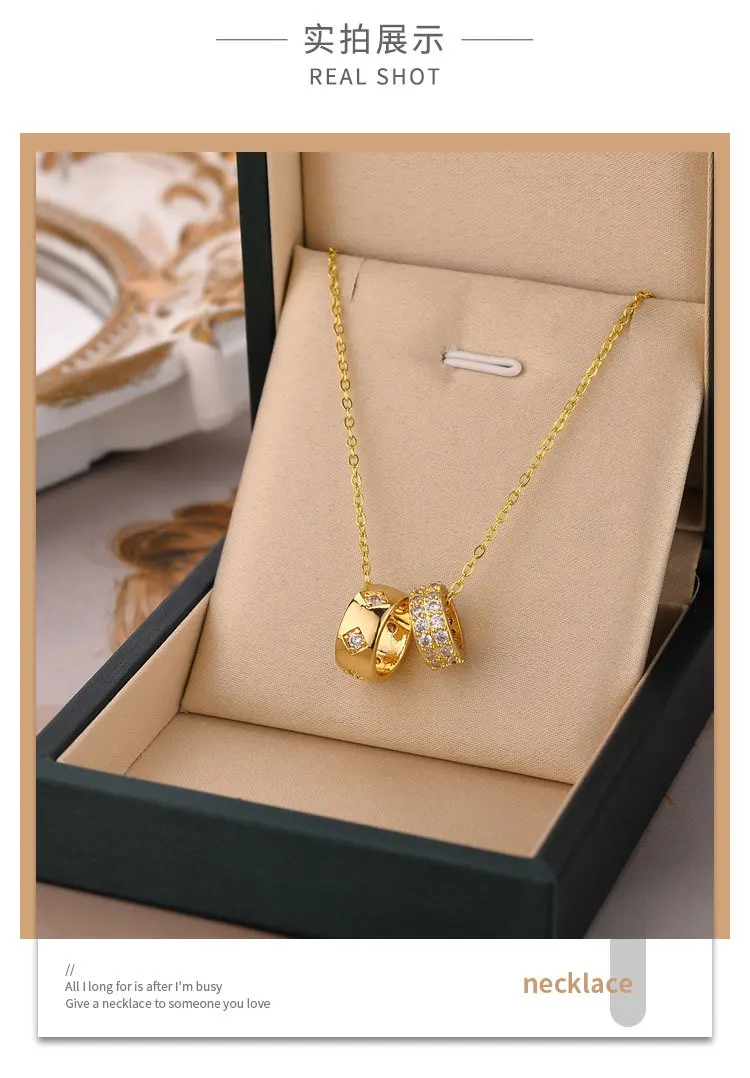 CARLIDANA Ring Pendant Necklace Luxury Rhombus Ring Crystal Necklace Non Tarnish Gold Color Jewelry for Women