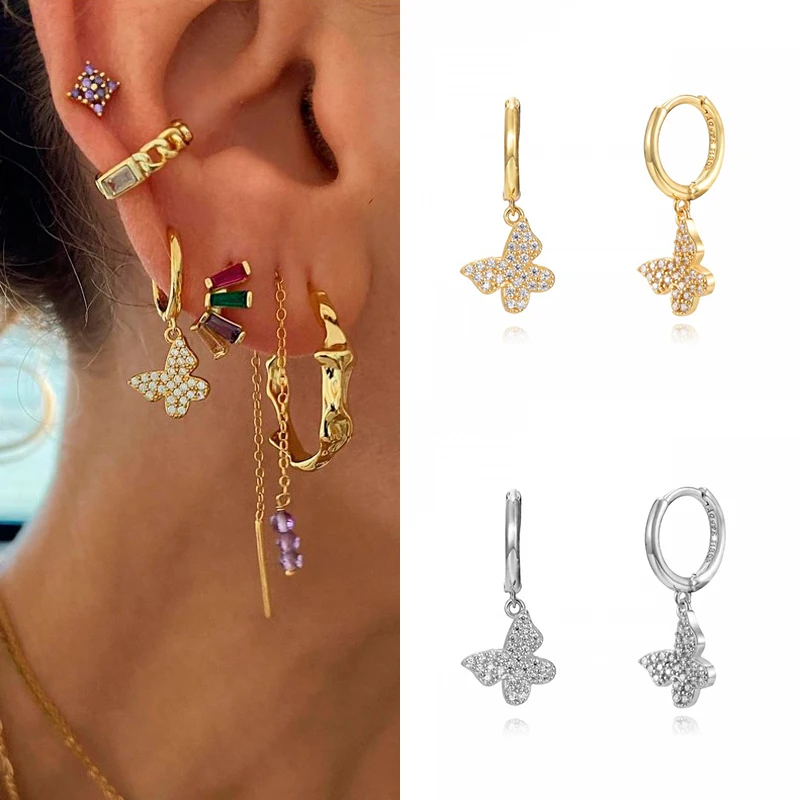 CRMYA Gold color Hoop Earrings For Women Fashion CZ Zircon Piercing Women's Stud Dangle Earrings 2022 Jewelry Wholesale