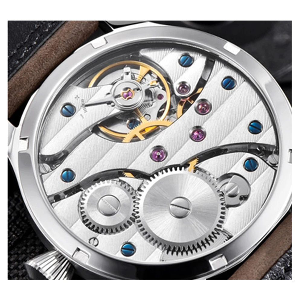44mm Corgeut Men's Casual Watch Seagull ST36 Manual Winding Movement Leather Strap