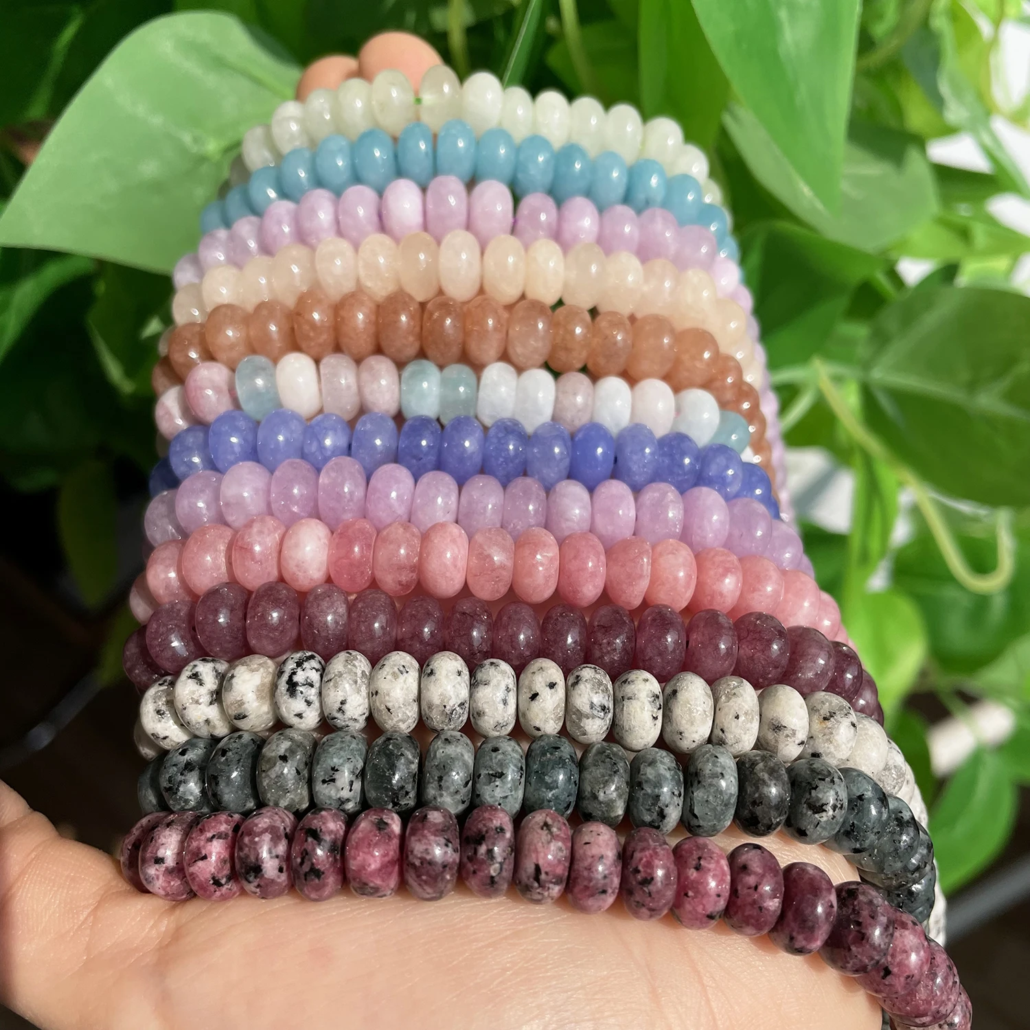 Natural Gem Stone Morganite Angelite Jades Aquamarines Rondelle Spacer Beads for Jewelry Making DIY Bracelet 15'' Wholesale