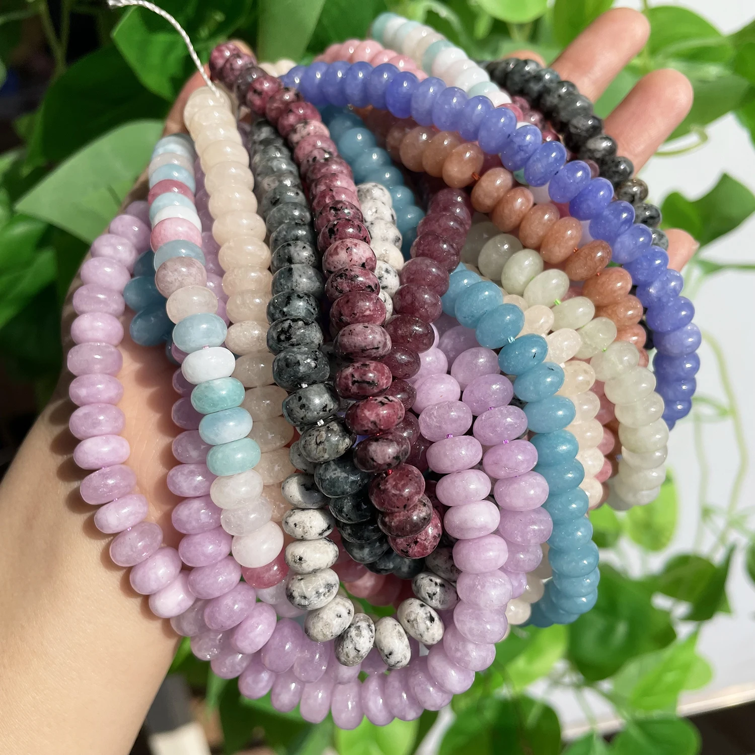 Natural Gem Stone Morganite Angelite Jades Aquamarines Rondelle Spacer Beads for Jewelry Making DIY Bracelet 15'' Wholesale