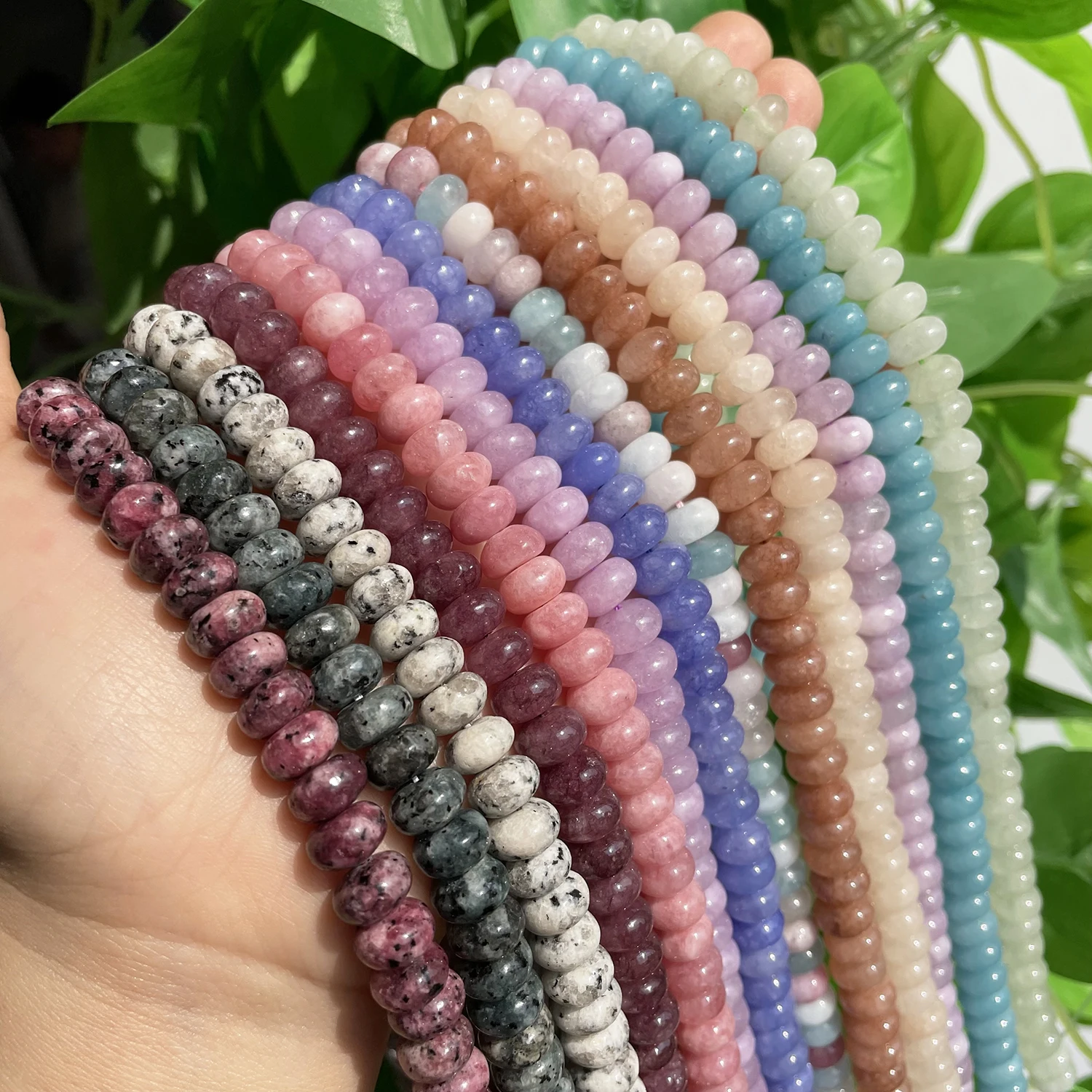 Natural Gem Stone Morganite Angelite Jades Aquamarines Rondelle Spacer Beads for Jewelry Making DIY Bracelet 15'' Wholesale