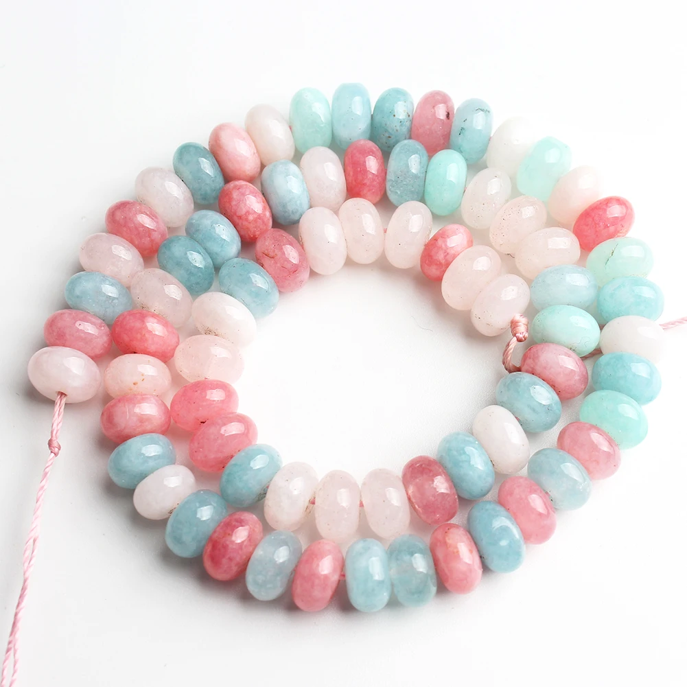 Natural Gem Stone Morganite Angelite Jades Aquamarines Rondelle Spacer Beads for Jewelry Making DIY Bracelet 15'' Wholesale