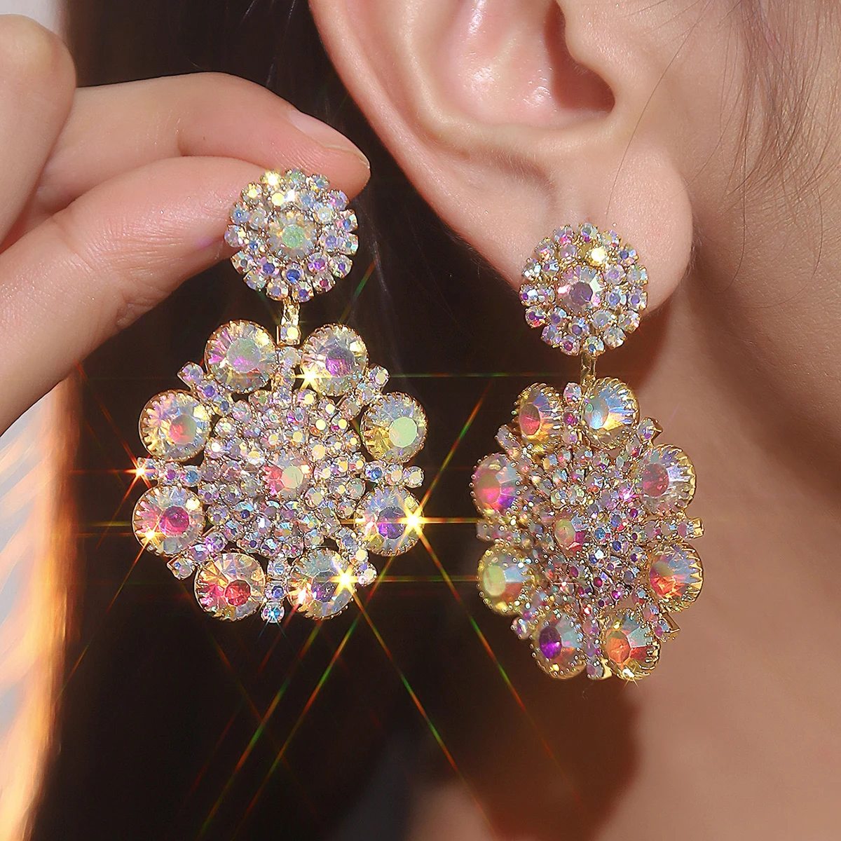 New Luxury Blue Colorful Long Tassel Earrings for Women Bridal Dangle Earrings Full Rhinestone Party Earring Wedding