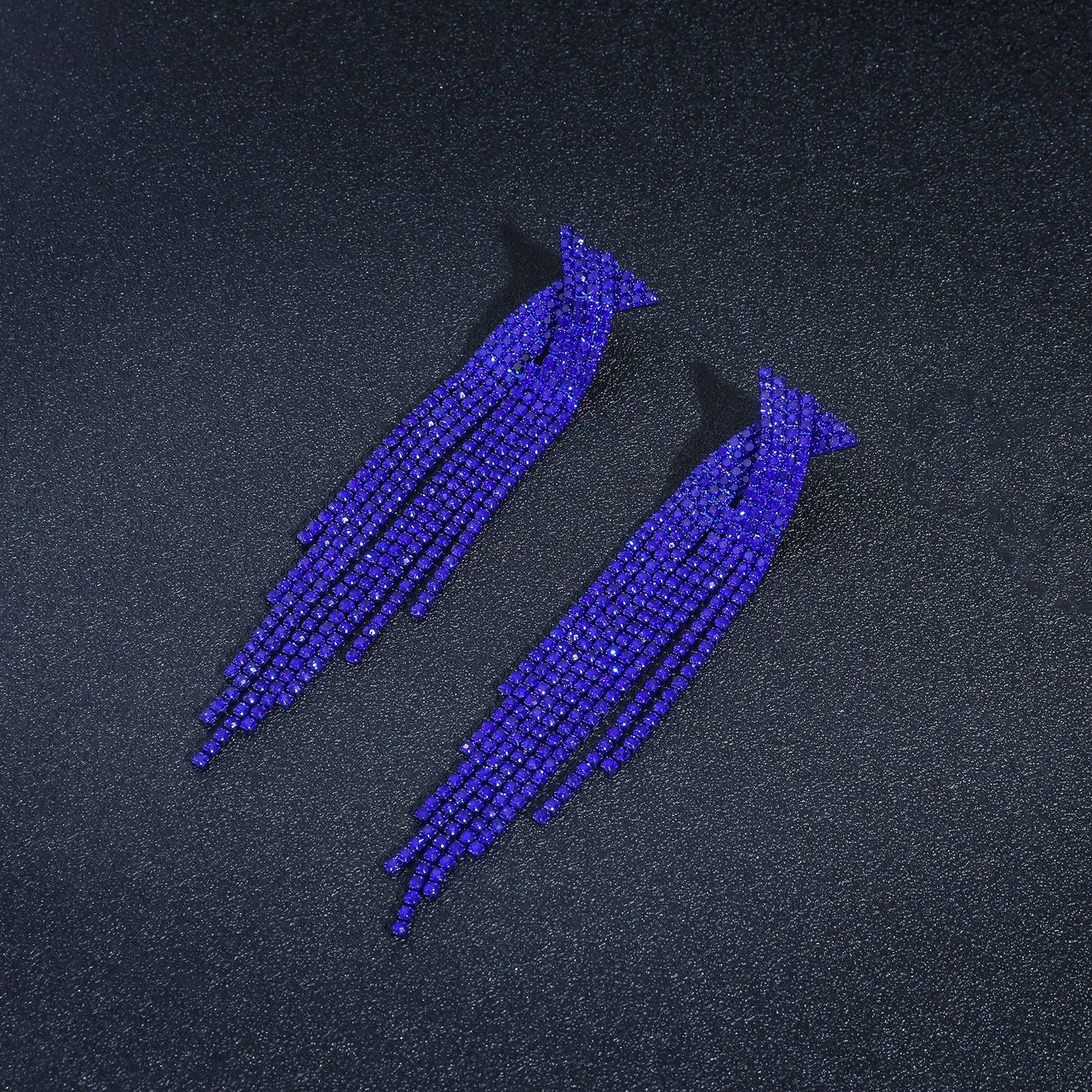 New Luxury Blue Colorful Long Tassel Earrings for Women Bridal Dangle Earrings Full Rhinestone Party Earring Wedding