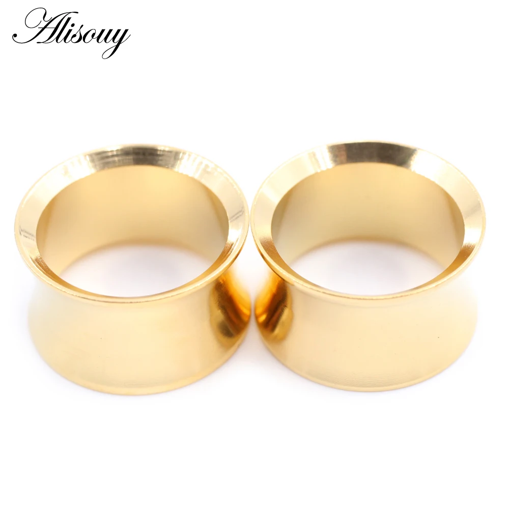 Alisouy 2pcs Stainless Steel Hollow No-Screw Flare Ear Tunnels Plugs Expander Stretcher Gauges Earrings Body Piercing Jewelry