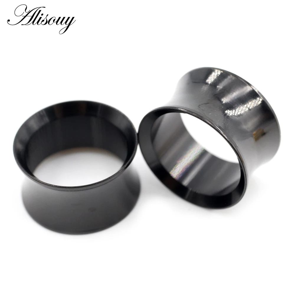Alisouy 2pcs Stainless Steel Hollow No-Screw Flare Ear Tunnels Plugs Expander Stretcher Gauges Earrings Body Piercing Jewelry