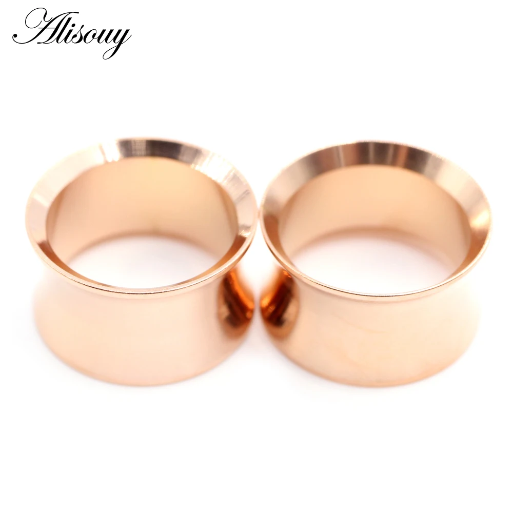 Alisouy 2pcs Stainless Steel Hollow No-Screw Flare Ear Tunnels Plugs Expander Stretcher Gauges Earrings Body Piercing Jewelry