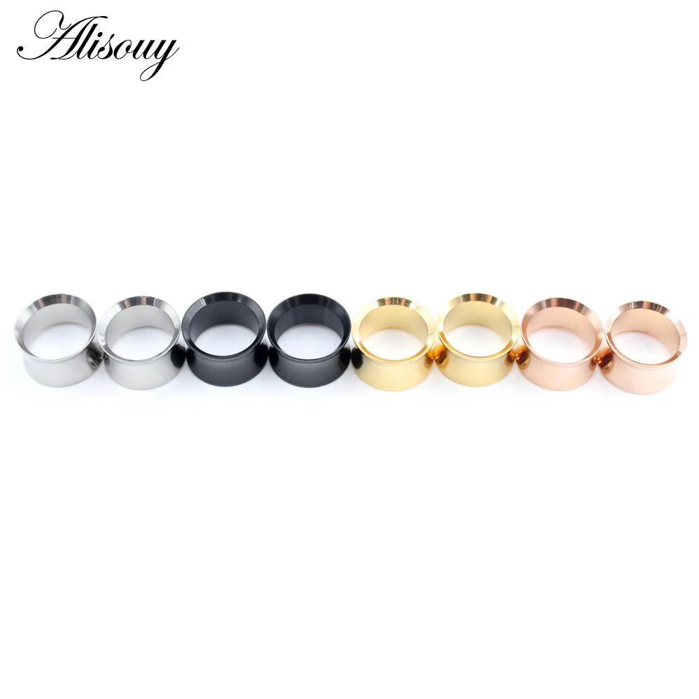 Alisouy 2pcs Stainless Steel Hollow No-Screw Flare Ear Tunnels Plugs Expander Stretcher Gauges Earrings Body Piercing Jewelry