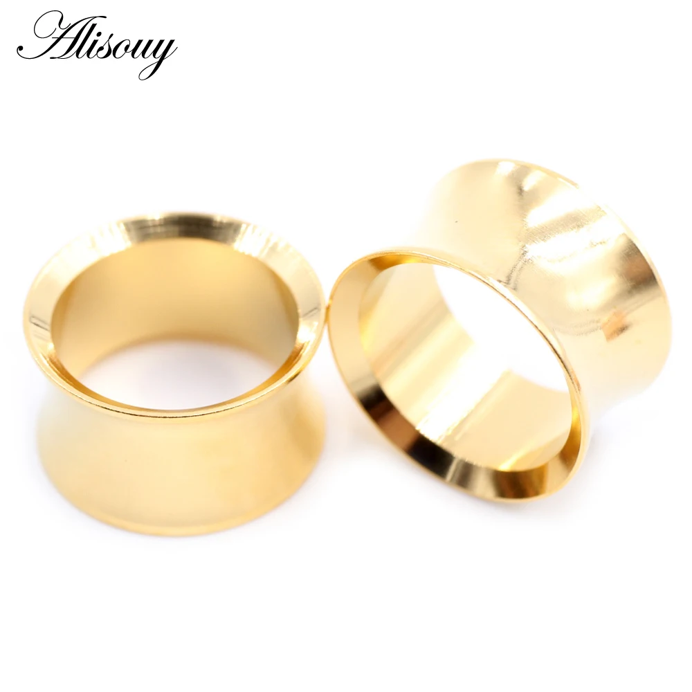 Alisouy 2pcs Stainless Steel Hollow No-Screw Flare Ear Tunnels Plugs Expander Stretcher Gauges Earrings Body Piercing Jewelry