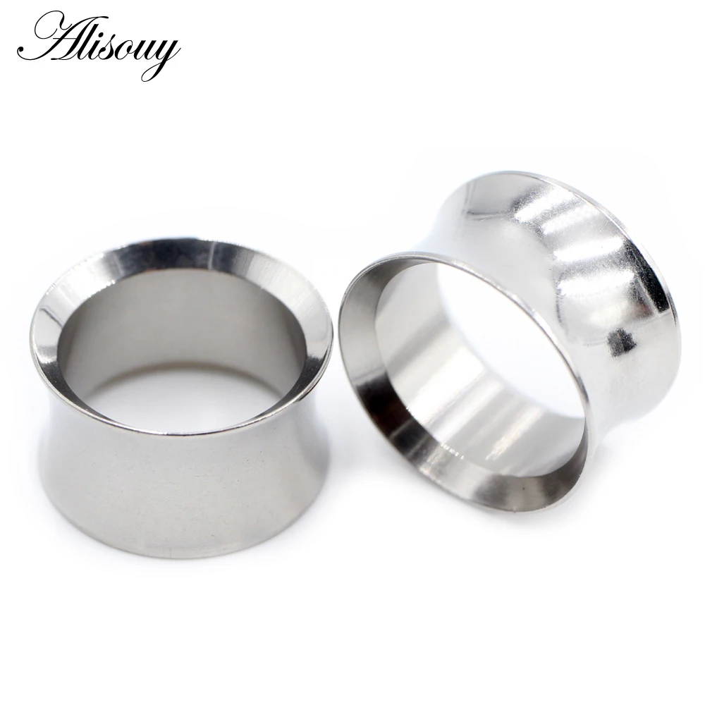 Alisouy 2pcs Stainless Steel Hollow No-Screw Flare Ear Tunnels Plugs Expander Stretcher Gauges Earrings Body Piercing Jewelry