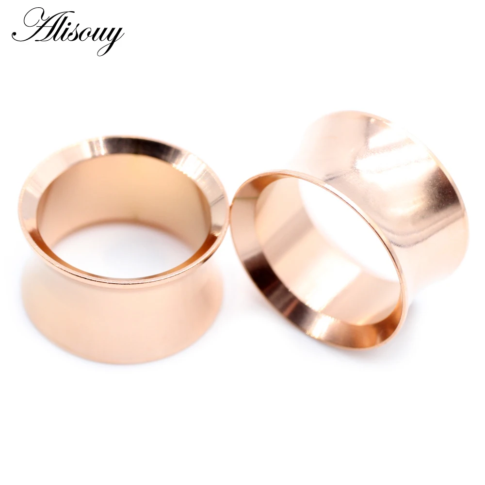 Alisouy 2pcs Stainless Steel Hollow No-Screw Flare Ear Tunnels Plugs Expander Stretcher Gauges Earrings Body Piercing Jewelry