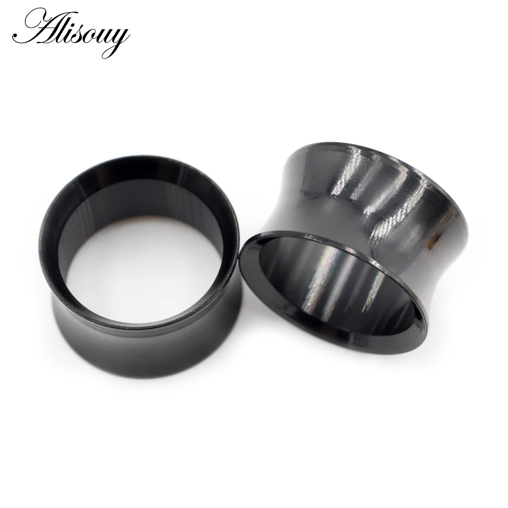 Alisouy 2pcs Stainless Steel Hollow No-Screw Flare Ear Tunnels Plugs Expander Stretcher Gauges Earrings Body Piercing Jewelry