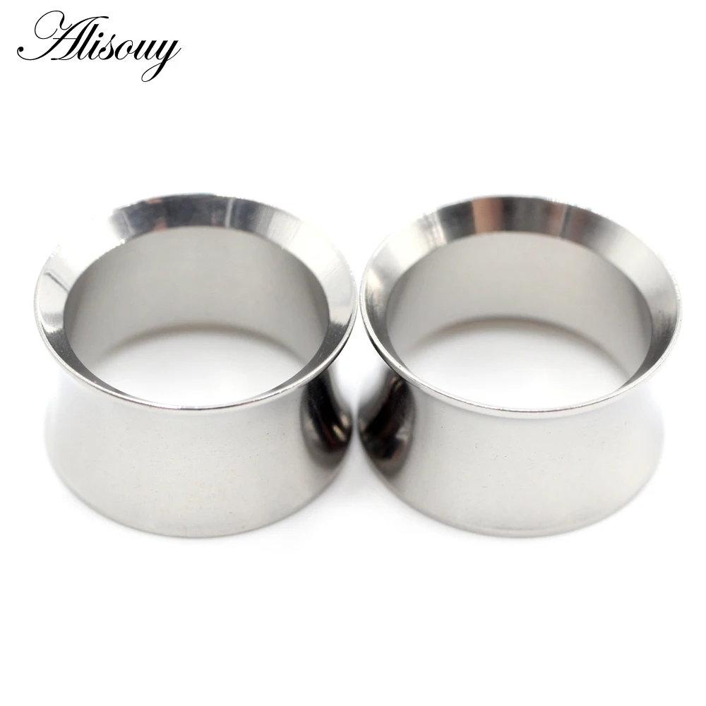 Alisouy 2pcs Stainless Steel Hollow No-Screw Flare Ear Tunnels Plugs Expander Stretcher Gauges Earrings Body Piercing Jewelry