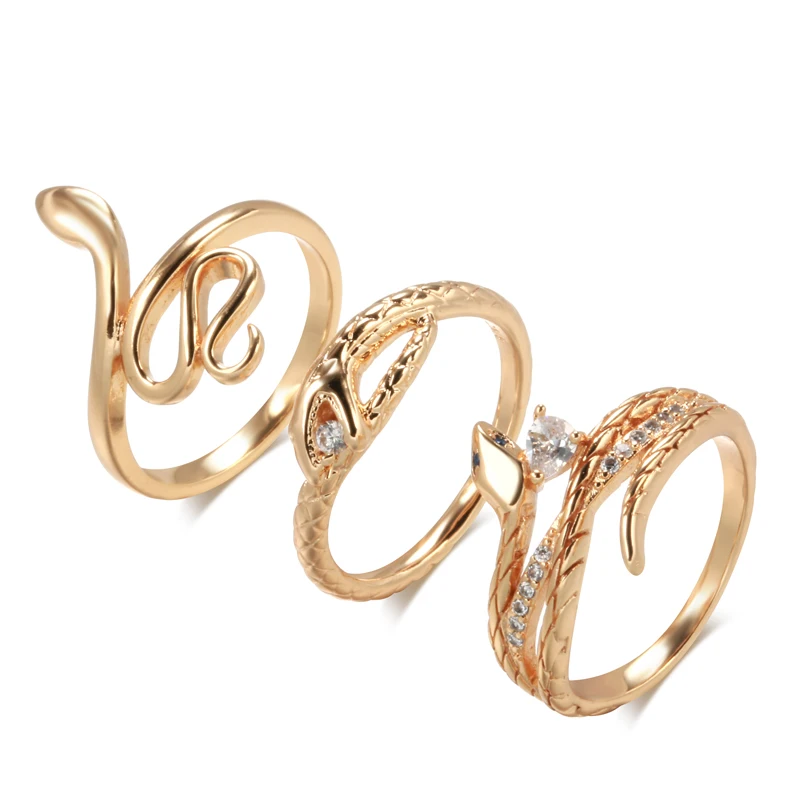 Kinel Fashion Snake Rings For Women 585 Rose Gold With Natural Zircon Heavy Metals Punk Rock Ring Vintage Animal Jewelry 2022