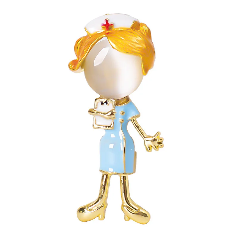 Cute White Nurse Brooch Lovely Doctor Hospital Medical Stethoscope Badge Lapel Pins Brooches Jewelry Accessory Holiday Gift