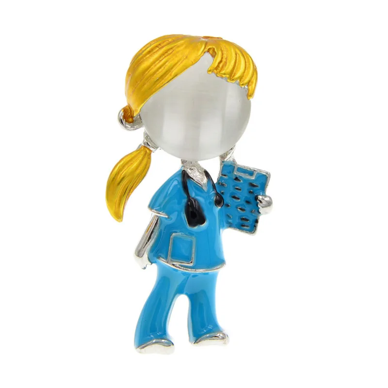 Cute White Nurse Brooch Lovely Doctor Hospital Medical Stethoscope Badge Lapel Pins Brooches Jewelry Accessory Holiday Gift