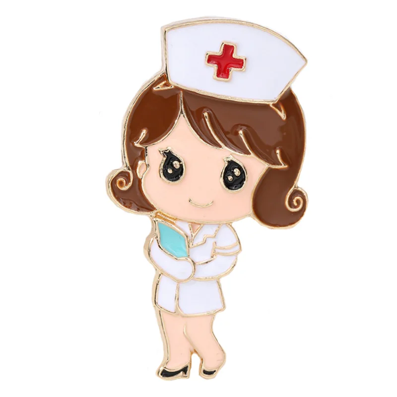 Cute White Nurse Brooch Lovely Doctor Hospital Medical Stethoscope Badge Lapel Pins Brooches Jewelry Accessory Holiday Gift