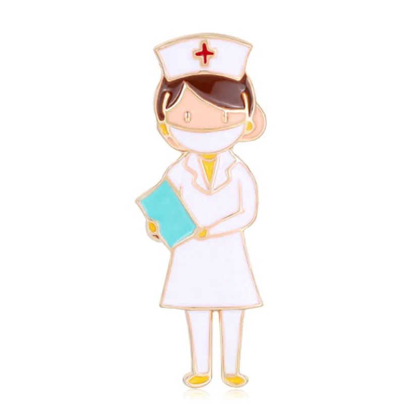 Cute White Nurse Brooch Lovely Doctor Hospital Medical Stethoscope Badge Lapel Pins Brooches Jewelry Accessory Holiday Gift