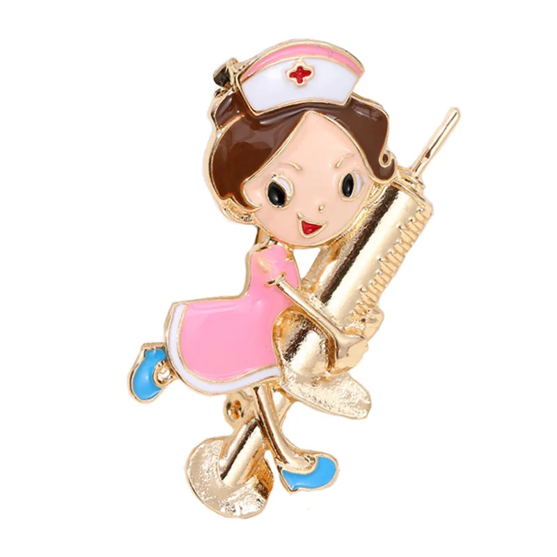 Cute White Nurse Brooch Lovely Doctor Hospital Medical Stethoscope Badge Lapel Pins Brooches Jewelry Accessory Holiday Gift