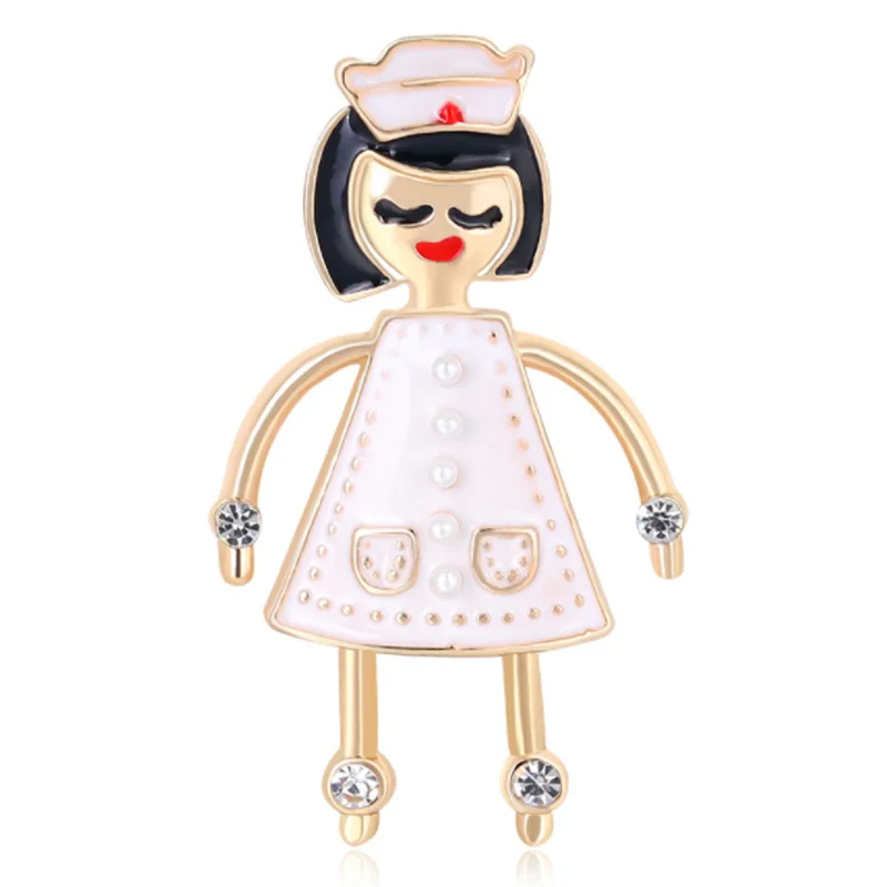 Cute White Nurse Brooch Lovely Doctor Hospital Medical Stethoscope Badge Lapel Pins Brooches Jewelry Accessory Holiday Gift