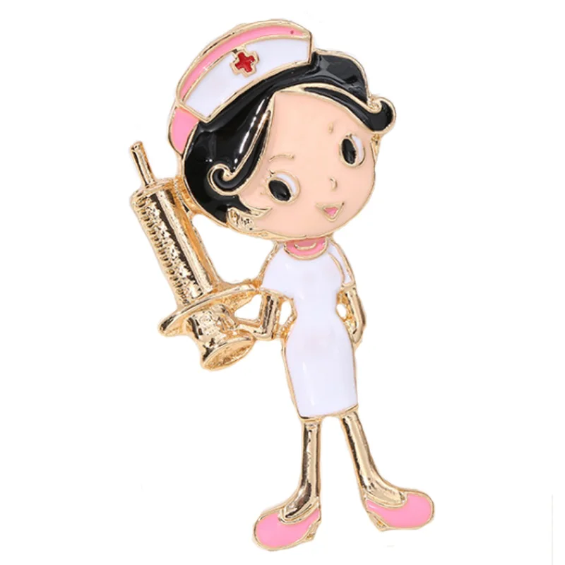 Cute White Nurse Brooch Lovely Doctor Hospital Medical Stethoscope Badge Lapel Pins Brooches Jewelry Accessory Holiday Gift
