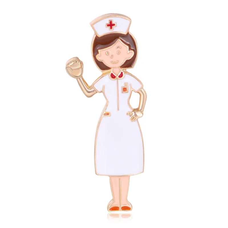 Cute White Nurse Brooch Lovely Doctor Hospital Medical Stethoscope Badge Lapel Pins Brooches Jewelry Accessory Holiday Gift