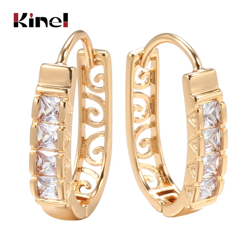 Kinel New Fashion Natural Zircon Hoop Earrings Women 585 Rose Gold Hollow Flower Drop Earrings Fine Wedding Party Jewelry
