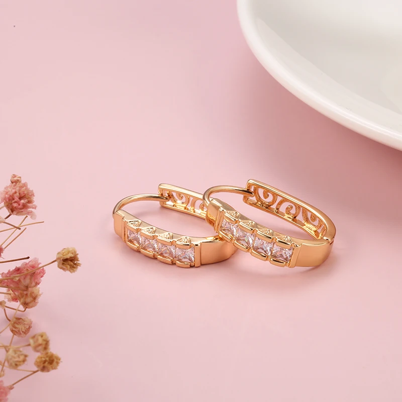 Kinel New Fashion Natural Zircon Hoop Earrings Women 585 Rose Gold Hollow Flower Drop Earrings Fine Wedding Party Jewelry