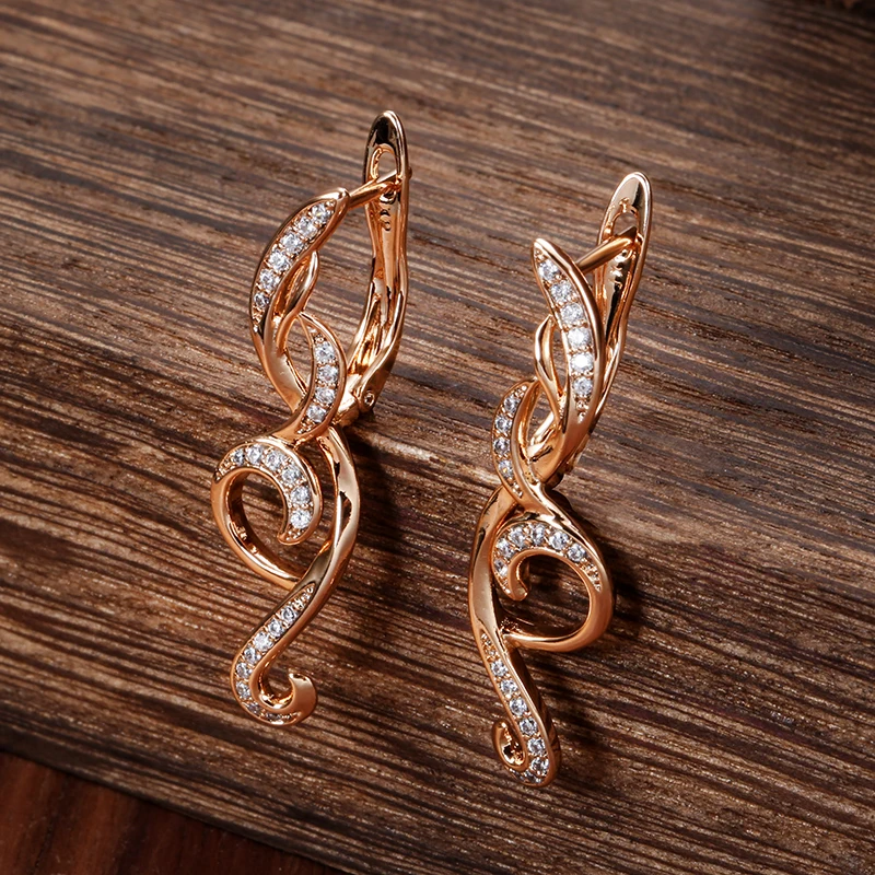 Kinel New Fashion Natural Zircon Hoop Earrings Women 585 Rose Gold Hollow Flower Drop Earrings Fine Wedding Party Jewelry