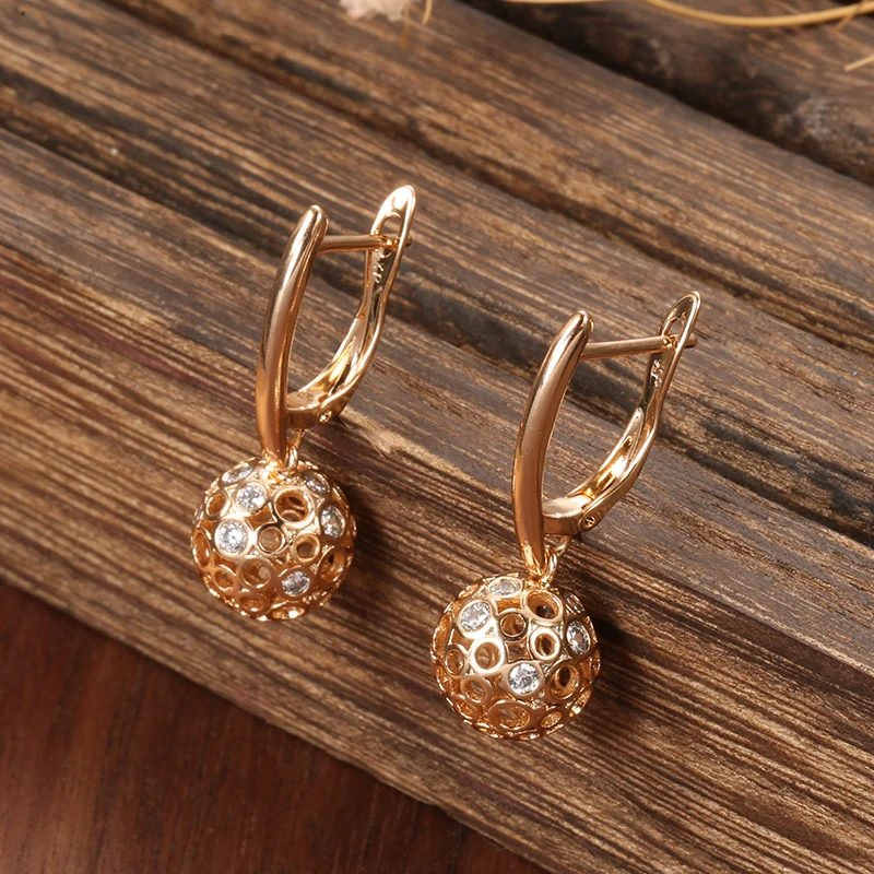 Kinel New Fashion Natural Zircon Hoop Earrings Women 585 Rose Gold Hollow Flower Drop Earrings Fine Wedding Party Jewelry