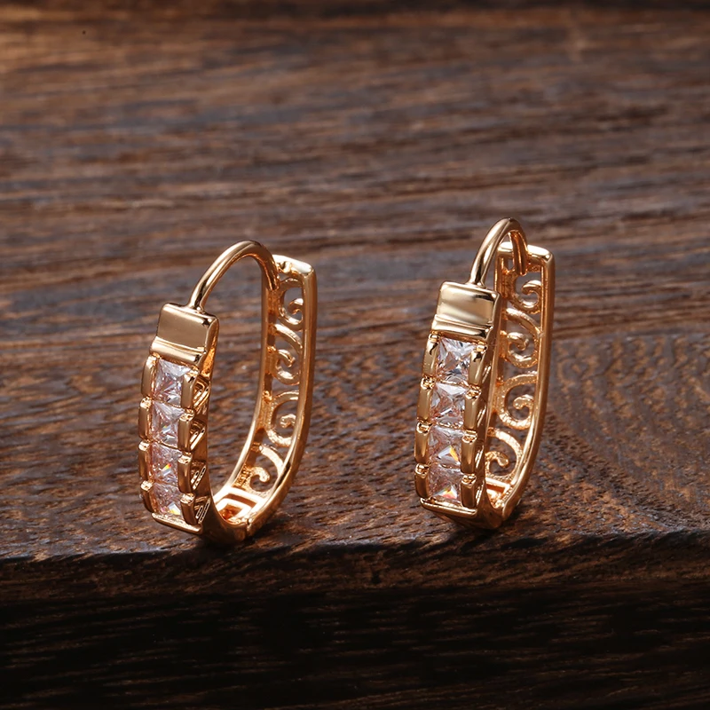 Kinel New Fashion Natural Zircon Hoop Earrings Women 585 Rose Gold Hollow Flower Drop Earrings Fine Wedding Party Jewelry