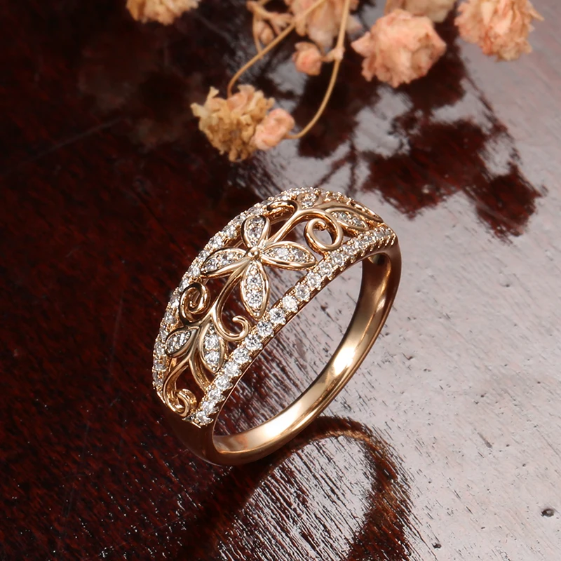 Kinel New Fashion Natural Zircon Hoop Earrings Women 585 Rose Gold Hollow Flower Drop Earrings Fine Wedding Party Jewelry