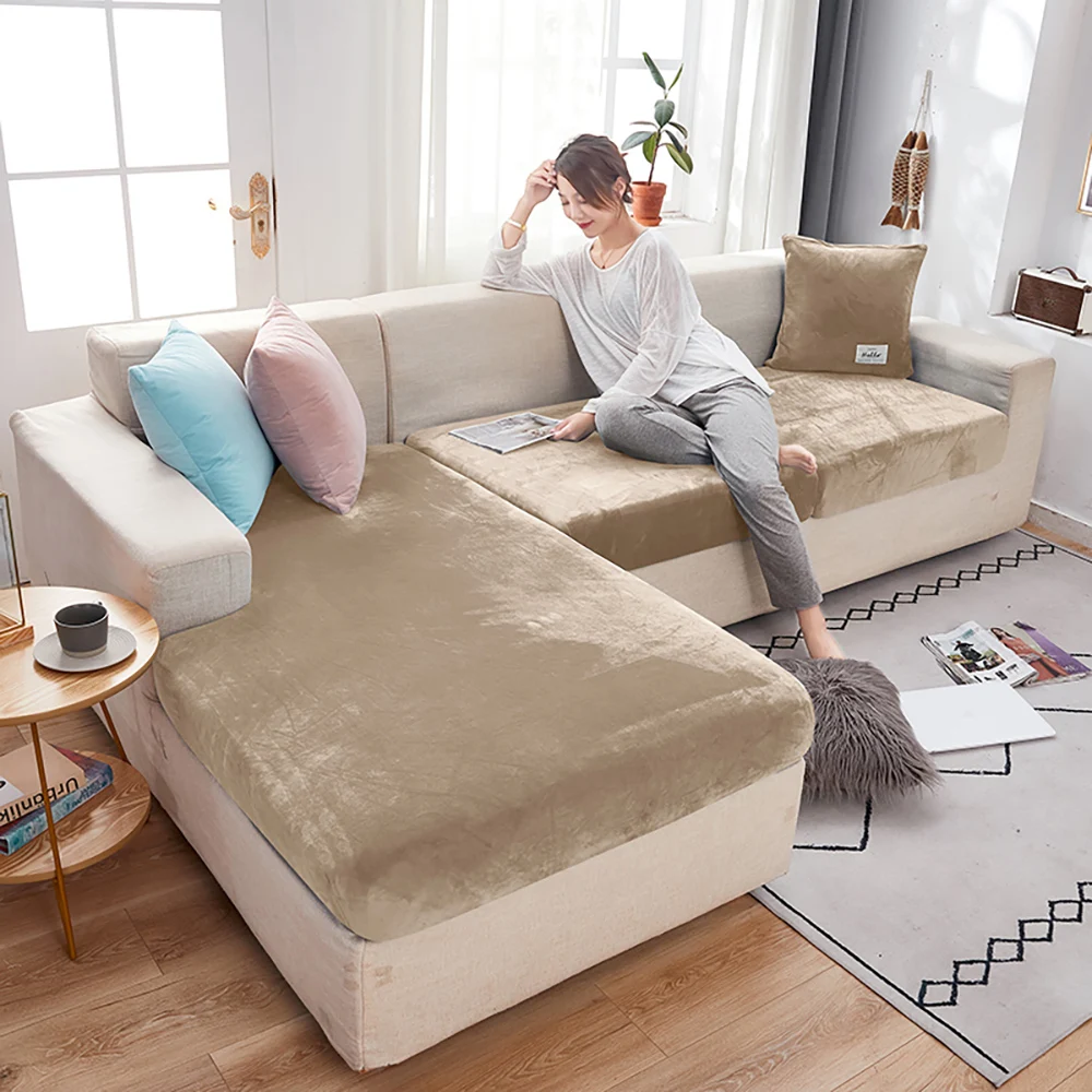 Elastic Velvet Sofa Seat Cushion Covers for Living Room Cushion Chaise Longue Luxury Corner L Shape Furniture Sofa Slipcovers
