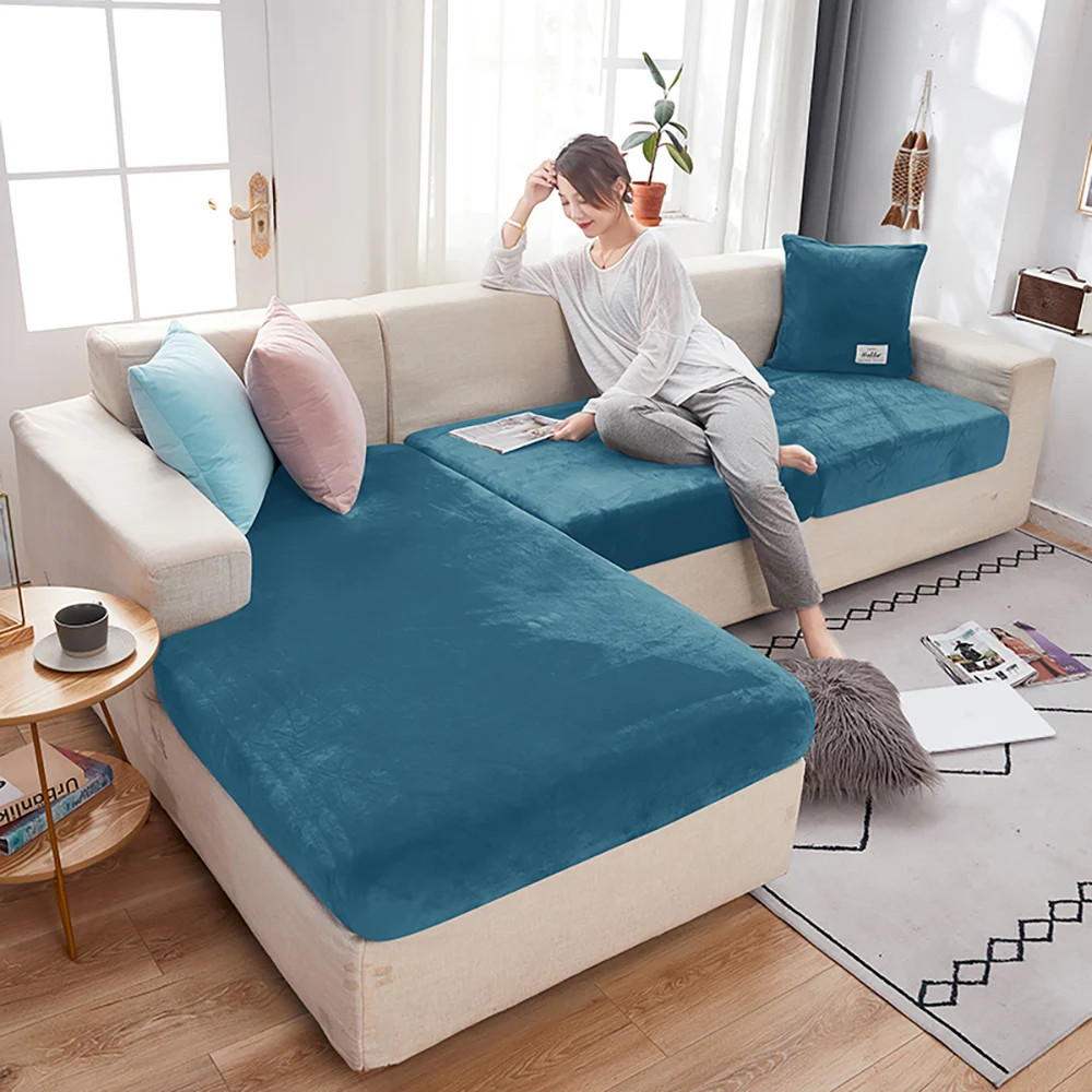 Elastic Velvet Sofa Seat Cushion Covers for Living Room Cushion Chaise Longue Luxury Corner L Shape Furniture Sofa Slipcovers