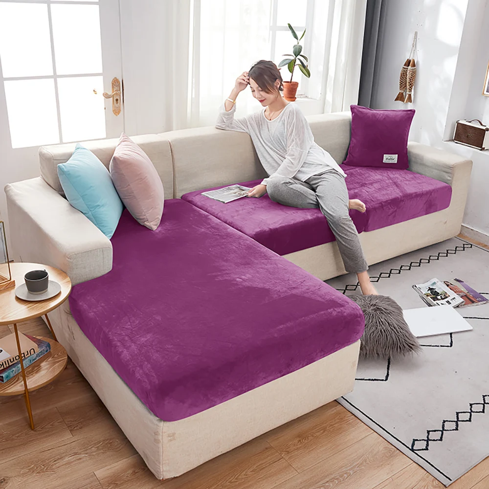 Elastic Velvet Sofa Seat Cushion Covers for Living Room Cushion Chaise Longue Luxury Corner L Shape Furniture Sofa Slipcovers