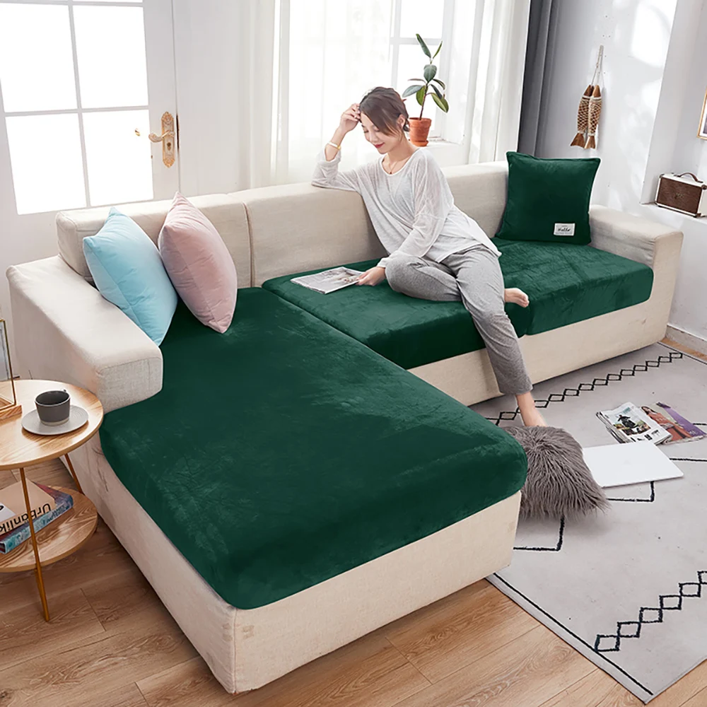 Elastic Velvet Sofa Seat Cushion Covers for Living Room Cushion Chaise Longue Luxury Corner L Shape Furniture Sofa Slipcovers