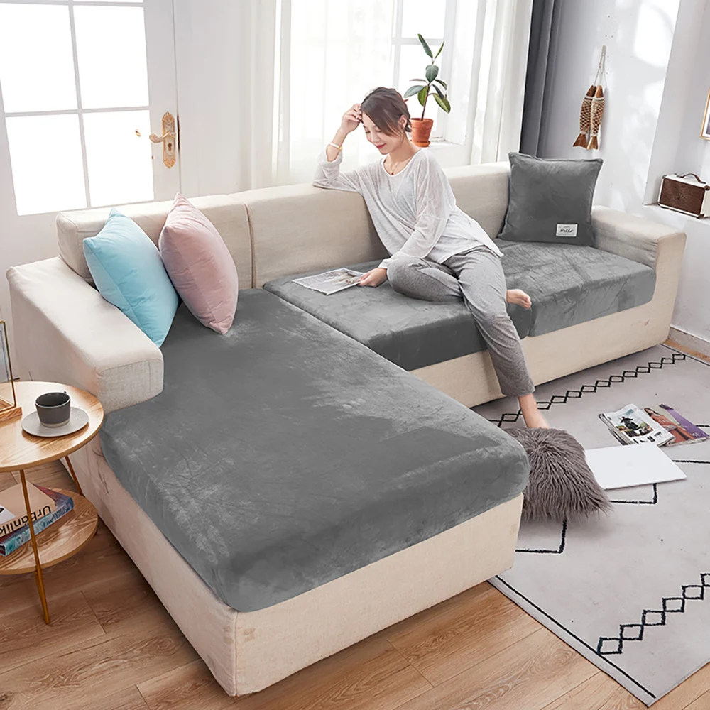 Elastic Velvet Sofa Seat Cushion Covers for Living Room Cushion Chaise Longue Luxury Corner L Shape Furniture Sofa Slipcovers