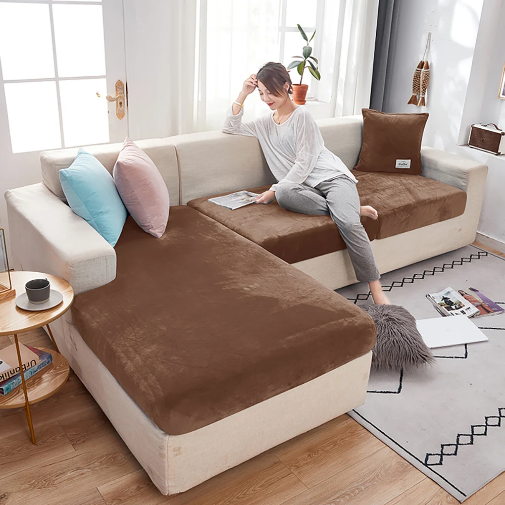 Elastic Velvet Sofa Seat Cushion Covers for Living Room Cushion Chaise Longue Luxury Corner L Shape Furniture Sofa Slipcovers