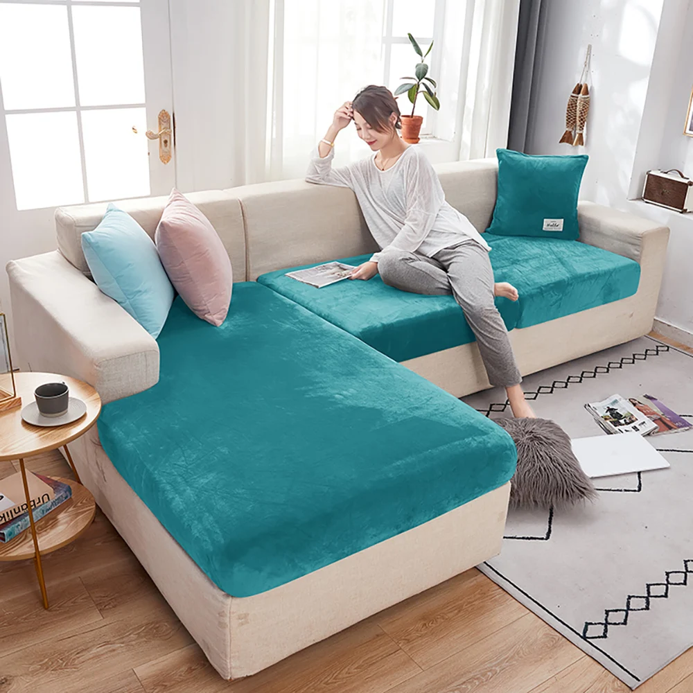Elastic Velvet Sofa Seat Cushion Covers for Living Room Cushion Chaise Longue Luxury Corner L Shape Furniture Sofa Slipcovers
