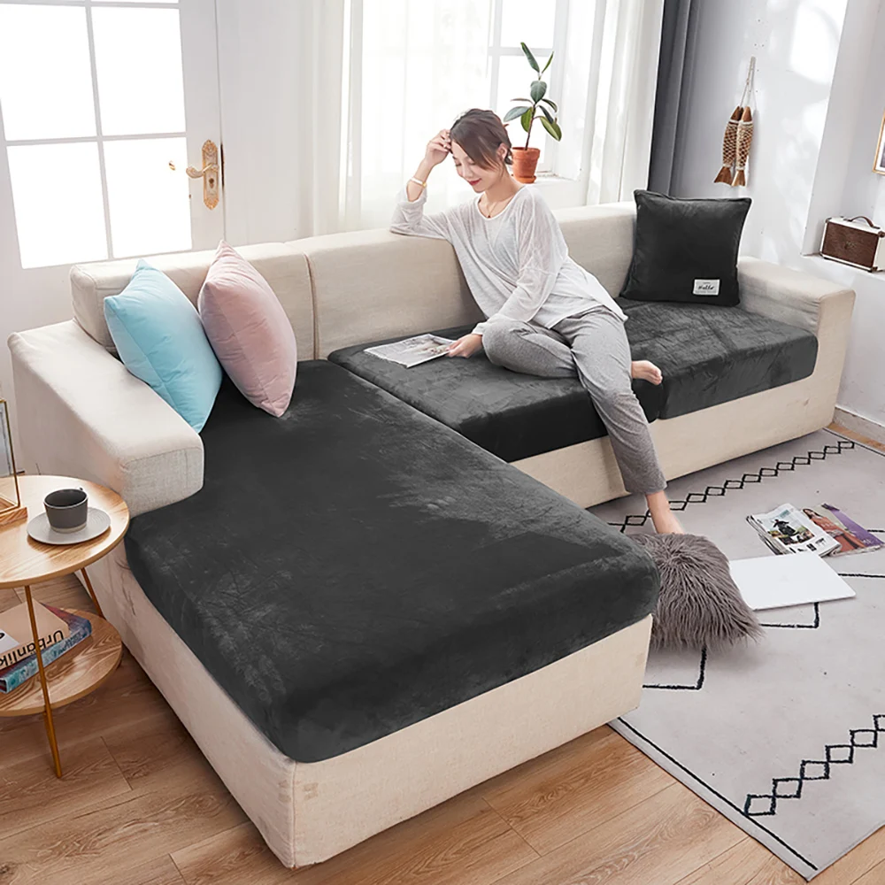Elastic Velvet Sofa Seat Cushion Covers for Living Room Cushion Chaise Longue Luxury Corner L Shape Furniture Sofa Slipcovers