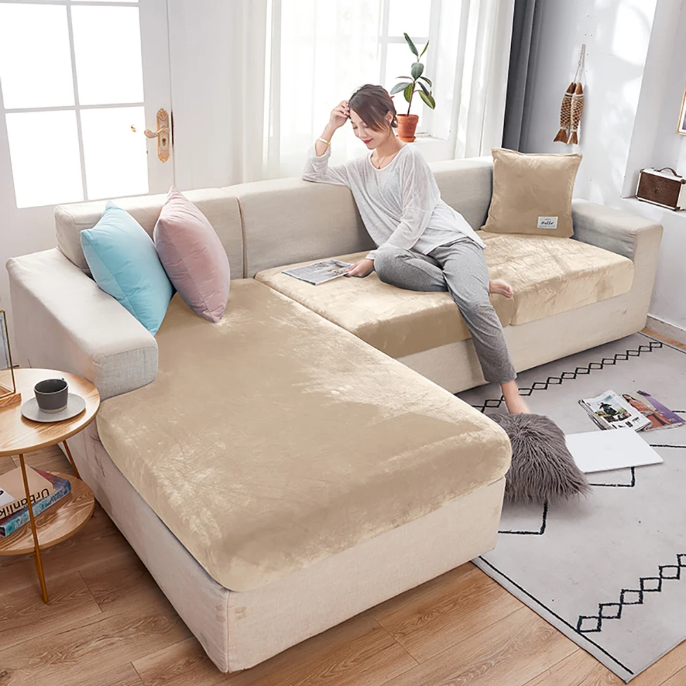 Elastic Velvet Sofa Seat Cushion Covers for Living Room Cushion Chaise Longue Luxury Corner L Shape Furniture Sofa Slipcovers