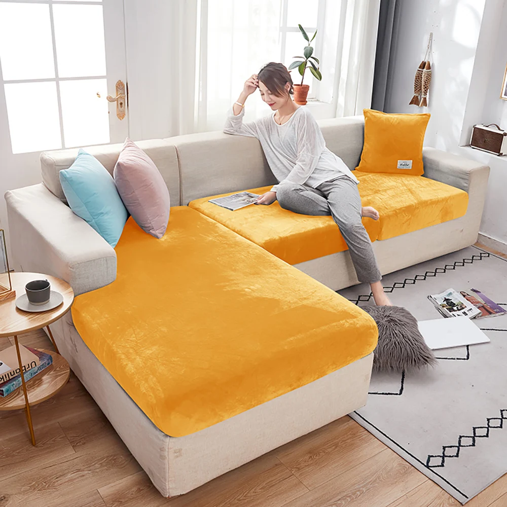 Elastic Velvet Sofa Seat Cushion Covers for Living Room Cushion Chaise Longue Luxury Corner L Shape Furniture Sofa Slipcovers