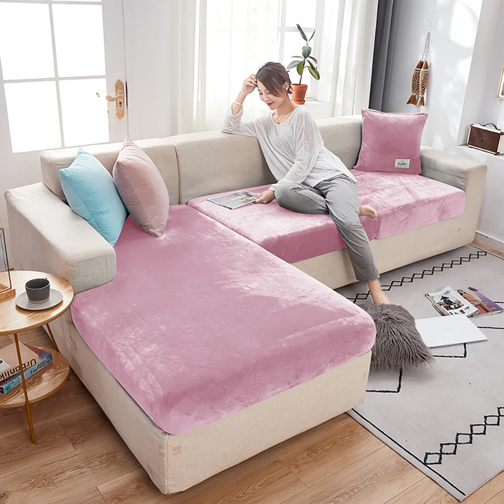 Elastic Velvet Sofa Seat Cushion Covers for Living Room Cushion Chaise Longue Luxury Corner L Shape Furniture Sofa Slipcovers